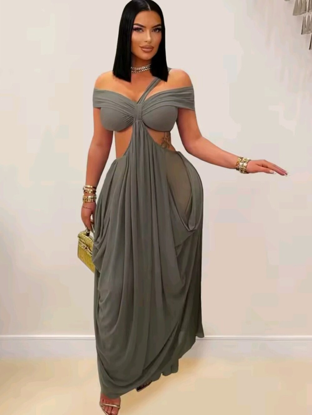 Women's Long Cut Out Layered Party Dress